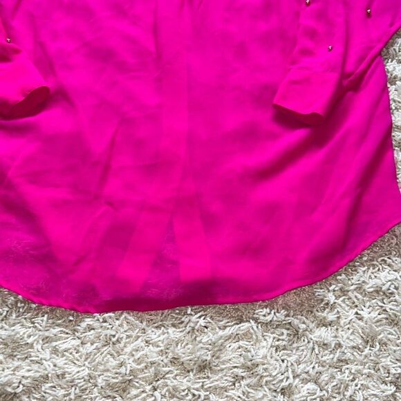 Beautiful 100% silk, Adam Douglas / Adrian Papell hot pink blouse with gold pear - Picture 9 of 14